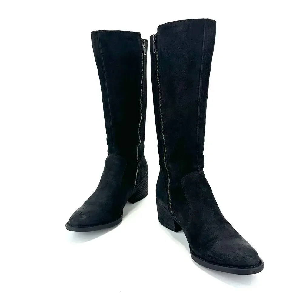 Born Women Mid-Calf Riding/Western Boot Size 9M Black Leather Knee-High Bootie